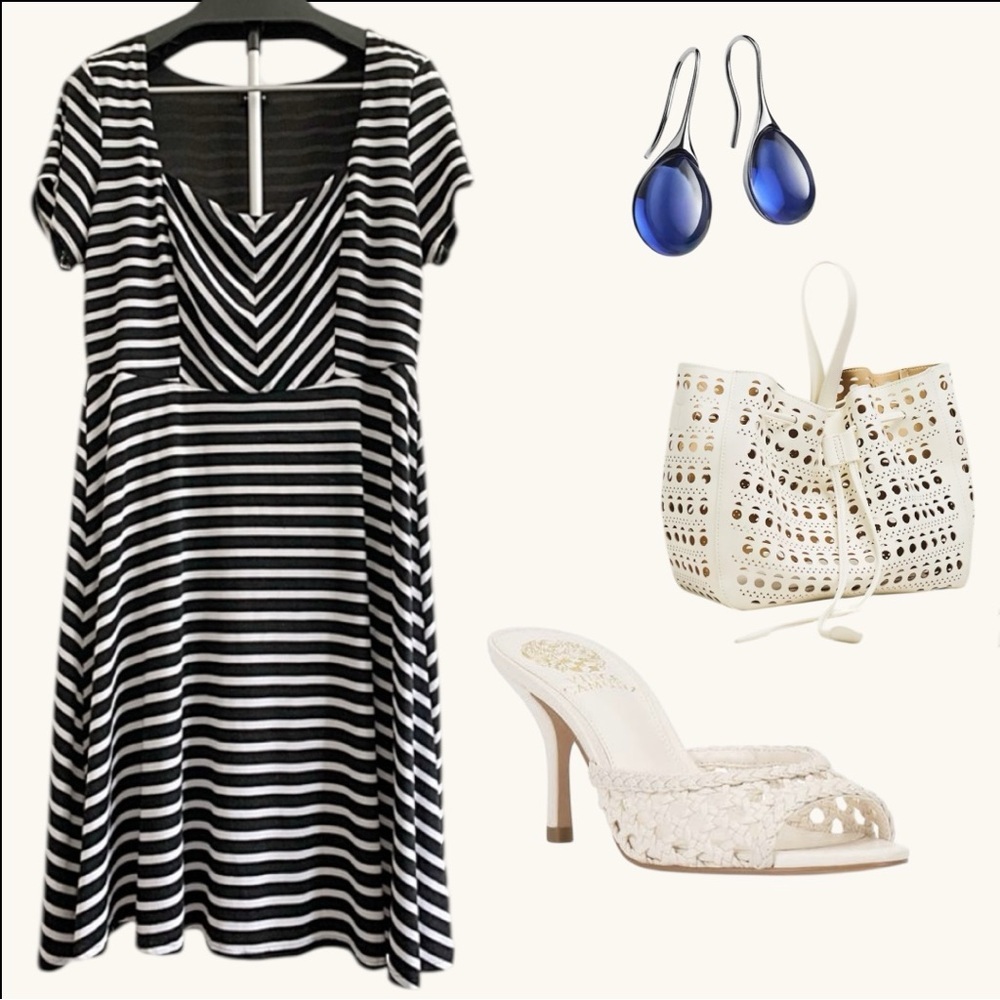 Torrid Black & White Stripe Fit & Flare Dress Size 1 (14/16) Skater Stretch